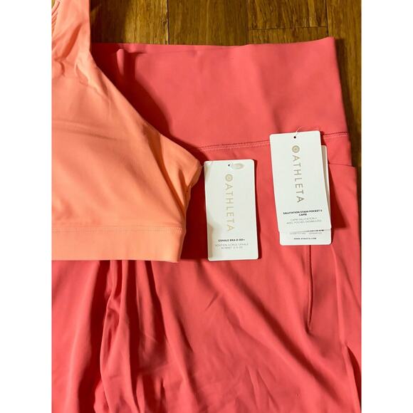 Athleta WORKOUT SET Salutation Stash Pocket II Capri & Exhale Bra 3X Coral NWT‎ - Picture 4 of 11